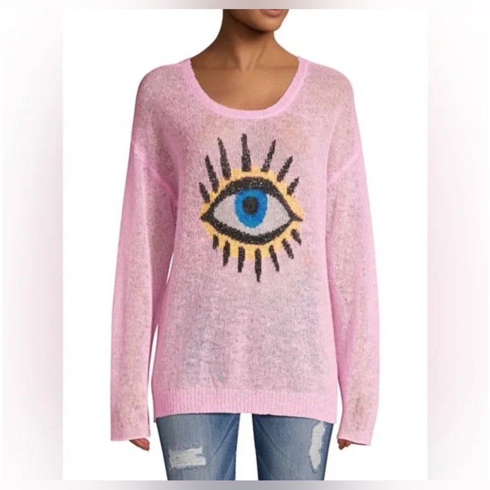 WILDFOX "Eye See You" Genesis Alpaca-Blend Sweater Pink Evil Eye Large NWT